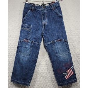 US Polo Assn Boy's Cargo Denim Jeans Stitch and Print Detail 8-Pocket Size 6